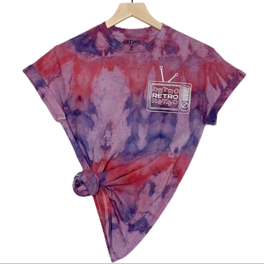 T-SHIRT Tie Dye Retro TV Purple Blue Red Small